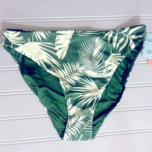 Shade & Shore Mid Rise High‎ Leg Bikini Bottom Womens Small Green Palm Leaf NWT
